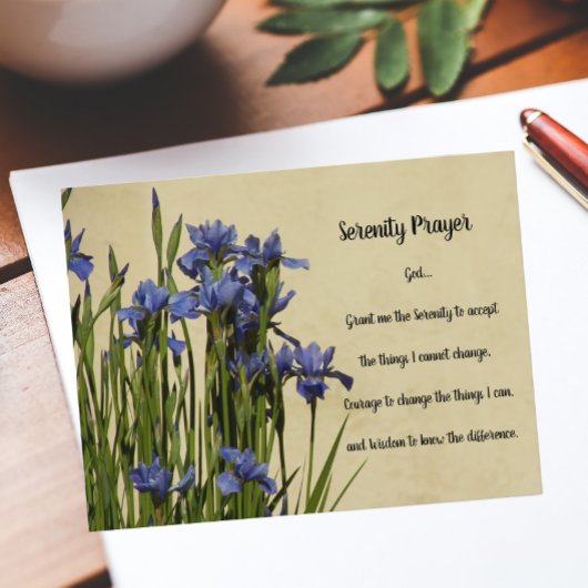 Serenity Prayer Blue Irise Floral Briefkaart