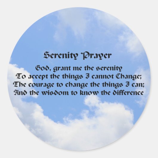 Serenity Prayer Blue Sky Inspirerend Ronde Sticker (Voorkant)