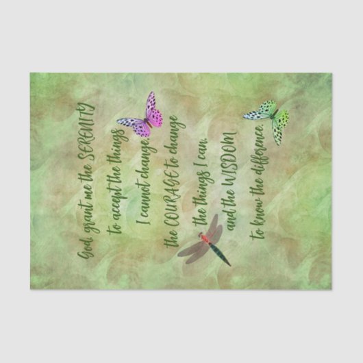 Serenity Prayer Butterfly Inspirerend ontkoppeling Tissuepapier (Voorkant)
