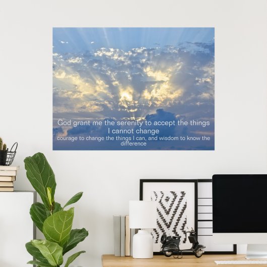 Serenity Prayer - Clouds in Sky met Sun Rays Poster (Thuiskantoor)