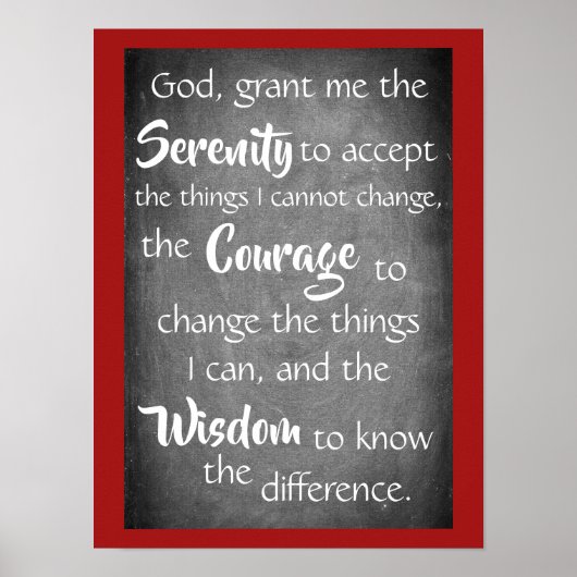 Serenity Prayer Inspirating Quote Modern Red Gray Poster (Voorkant)