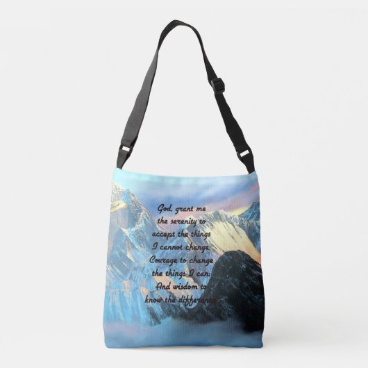Serenity Prayer met panoramisch Uitzicht Mount Eve Crossbody Tas (Achterkant)