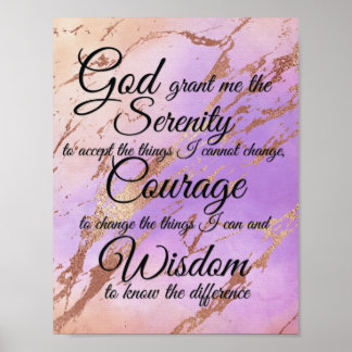Serenity Prayer op roze, violet, roos goudrug Poster