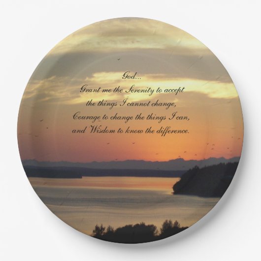 Serenity Prayer Oranje Seascape Sunset Papieren Bordje (Voorkant)