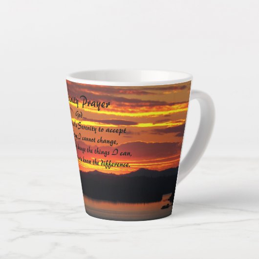 Serenity Prayer Oranje zonsondergang landschap Latte Mok (Rechterhoek)