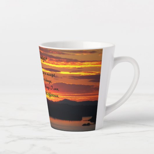 Serenity Prayer Oranje zonsondergang landschap Latte Mok (Rechts)