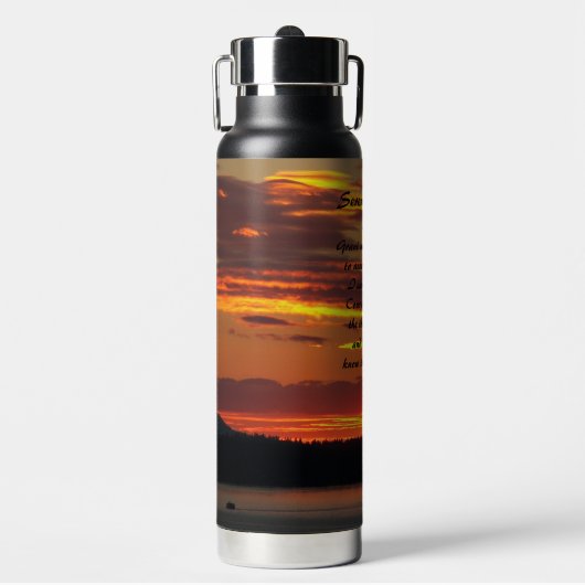 Serenity Prayer Oranje zonsondergang landschap Waterfles (Voorkant)