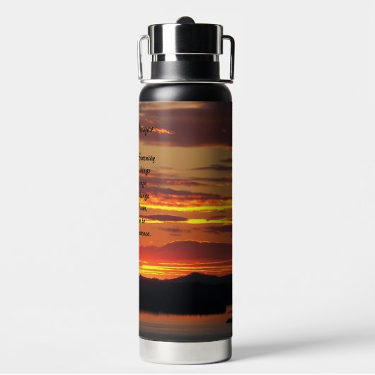 Serenity Prayer Oranje zonsondergang landschap Waterfles (Achterkant)