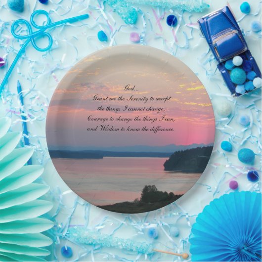 Serenity Prayer Pink Seascape Sunset Papieren Bordje (Feest)