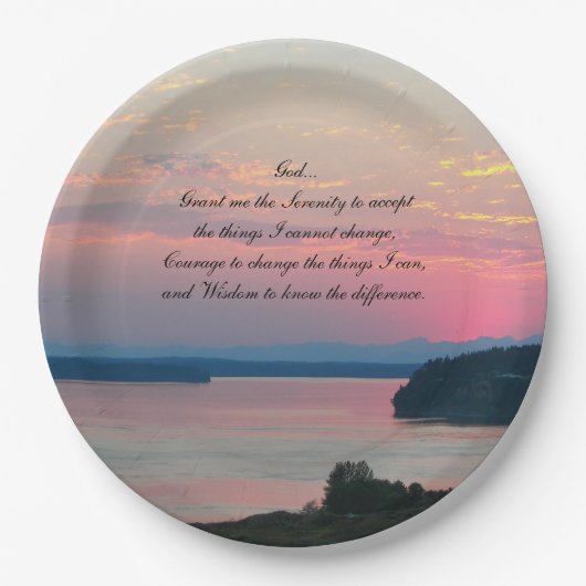 Serenity Prayer Pink Seascape Sunset Papieren Bordje (Voorkant)