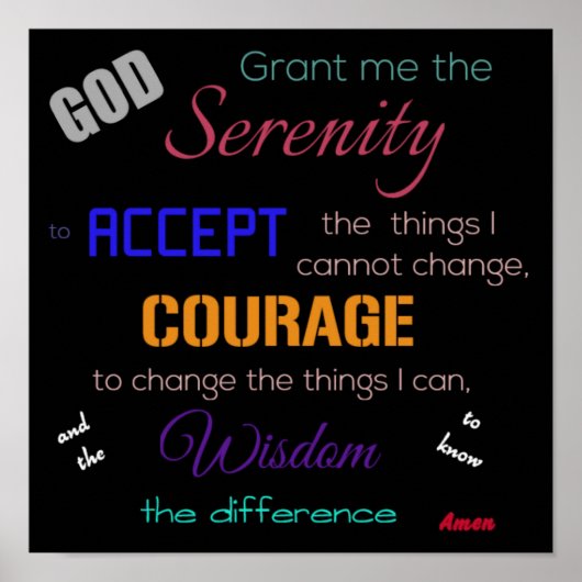 Serenity Prayer Poster, zwart, met meerdere kleure Poster (Voorkant)