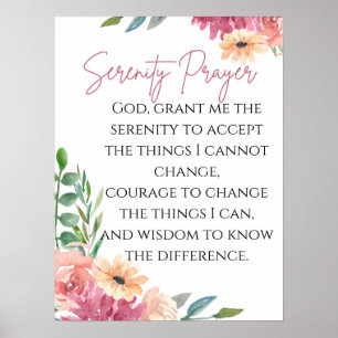 Serenity Prayer Print met Waterverf Flowers