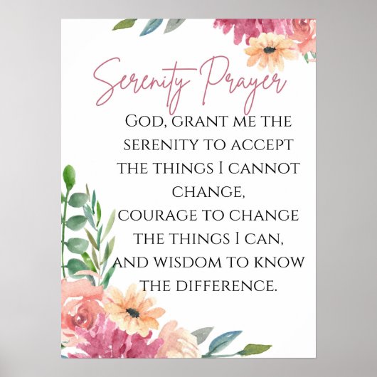 Serenity Prayer Print met Waterverf Flowers (Voorkant)