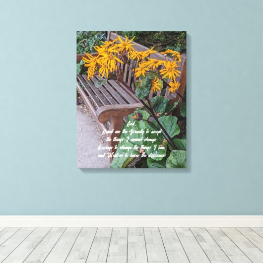 Serenity Prayer Tuin Bench Bloemen Canvas Afdruk (Insitu (Houten vloer))