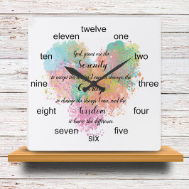 Serenity Prayer Waterverf Button Square Wall Cloc Vierkante Klok