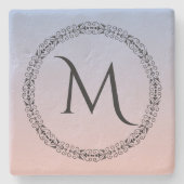 Serenity Roos Quartz Blauw Roze Ombre Monogram Stenen Onderzetter (Voorkant)