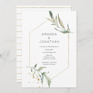 Serenity Simplistic Greenery Geometric Wedding Kaart