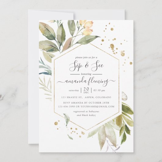 Serenity Waterverf Greenery Geometric Sip en Zie Kaart (Voorkant)