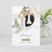 Serenity Waterverf Greenery Geometric Wedding Bedankkaart (Staand voorkant)