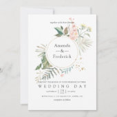 Serenity Waterverf Greenery Geometric Wedding Kaart (Voorkant)