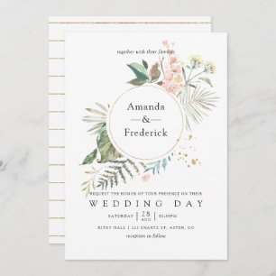 Serenity Waterverf Greenery Geometric Wedding Kaart