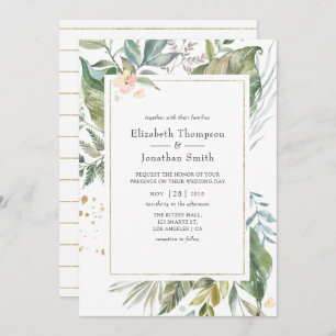 Serenity Waterverf Greenery Geometric Wedding Kaart