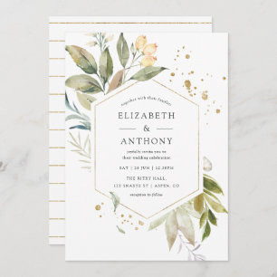 Serenity Waterverf Greenery Geometric Wedding Kaart
