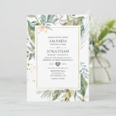 Serenity Waterverf Greenery Geometric Wedding Kaart (Staand voorkant)