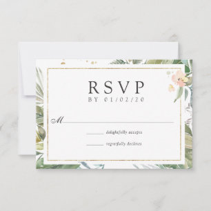 Serenity Waterverf Greenery Geometric Wedding RSVP Kaartje