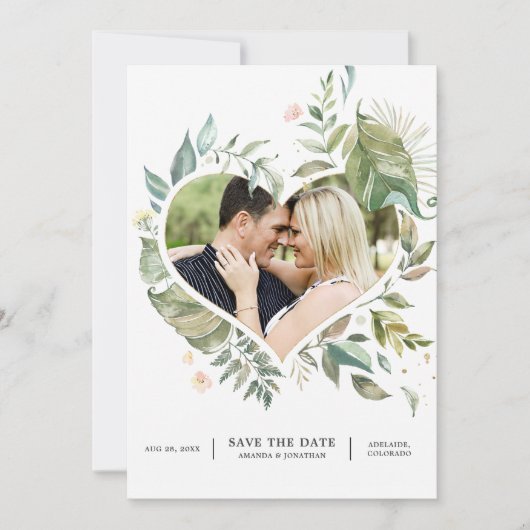 Serenity Waterverf Greenery Geometric Wedding Save The Date (Voorkant)