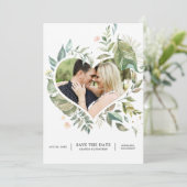 Serenity Waterverf Greenery Geometric Wedding Save The Date (Staand voorkant)