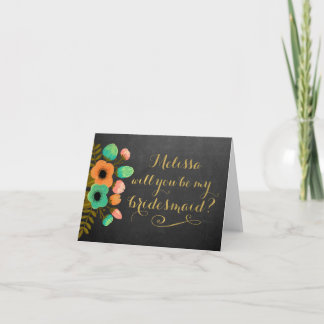 Serez-Vous Ma Carte Florale Chalkboard Bridesmaid