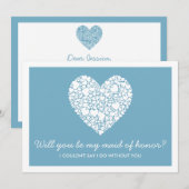 Serez-Vous Ma Fille D'Honneur ? Carte Coeur Bleu (Devant / Derrière)