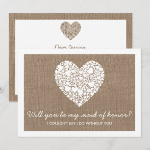 Serez-Vous Ma Fille D'Honneur ? Carte Coeur Burlap
