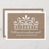 Serez-Vous Ma Fille Fleur ? Carte Burlap Tiara (Devant / Derrière)