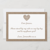 Serez-Vous Ma Fille Fleur ? Carte Coeur Burlap (Dos)