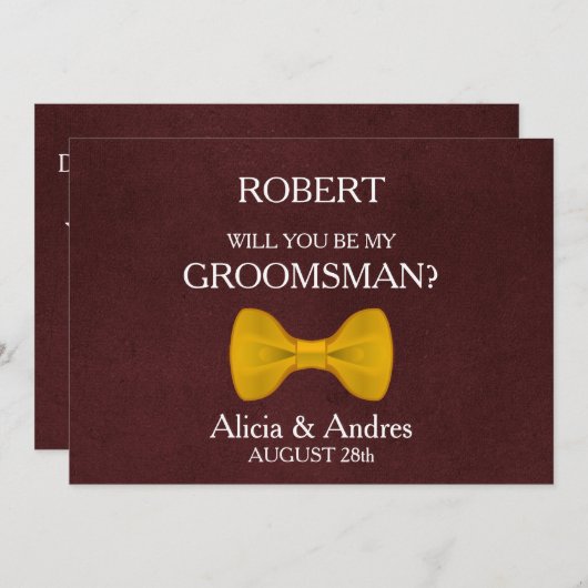 Serez-vous mon Groomsman avec Gold Bow Invitation  (Devant / Derrière)