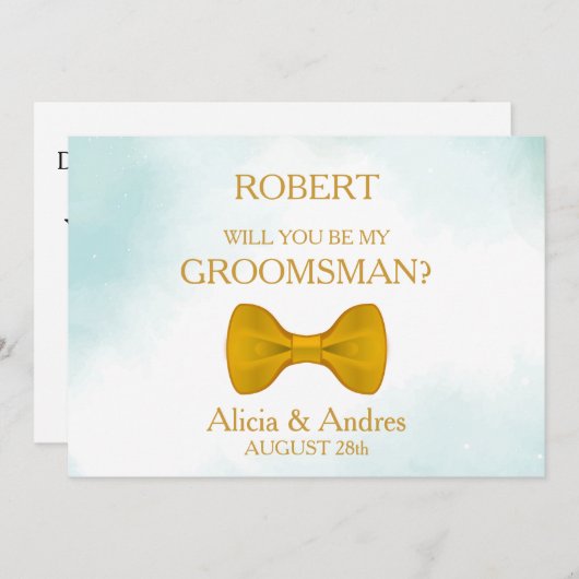 Serez-vous mon Groomsman avec Gold Bow Invitation  (Devant / Derrière)