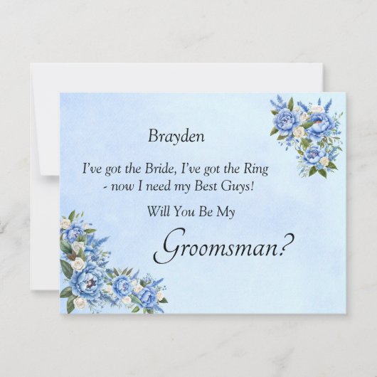 Serez-Vous Mon Groomsman ? Carte Blue Peony (Devant)