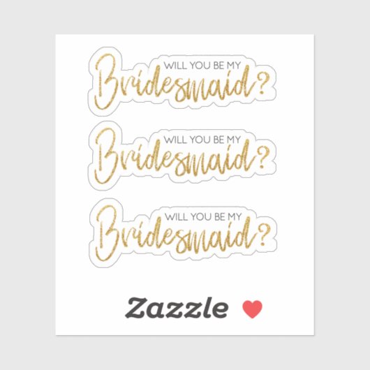 Serez-Vous Mon Sticker Bridesmaid Gold Sparkles (Feuille)