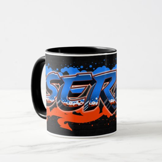 Serge prénom Graffiti blue tasse orange (Devant gauche)