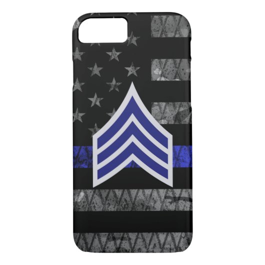 Sergeant Stripes Thin Blue Line Disted Flag Case-Mate iPhone Case (Achterkant)