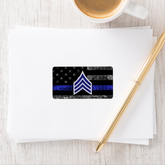 Sergeant Stripes Thin Blue Line Disted Flag Etiket (Insitu)