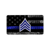 Sergeant Stripes Thin Blue Line Disted Flag Etiket (Voorkant)