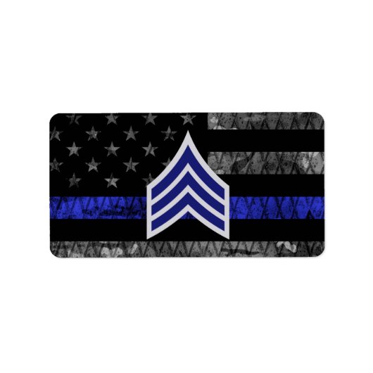Sergeant Stripes Thin Blue Line Disted Flag Etiket (Voorkant)