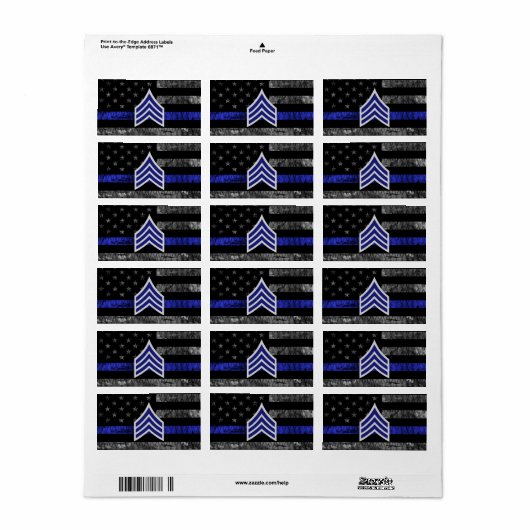 Sergeant Stripes Thin Blue Line Disted Flag Etiket (Full Sheet)