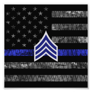 Sergeant Stripes Thin Blue Line Disted Flag Foto Afdruk