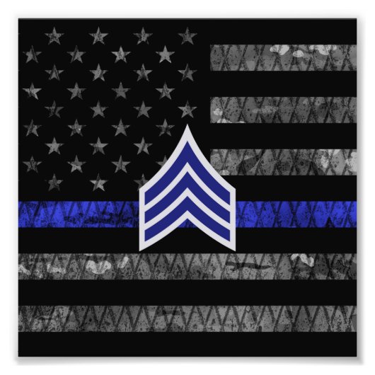 Sergeant Stripes Thin Blue Line Disted Flag Foto Afdruk (Voorkant)