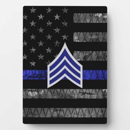 Sergeant Stripes Thin Blue Line Disted Flag Fotoplaat