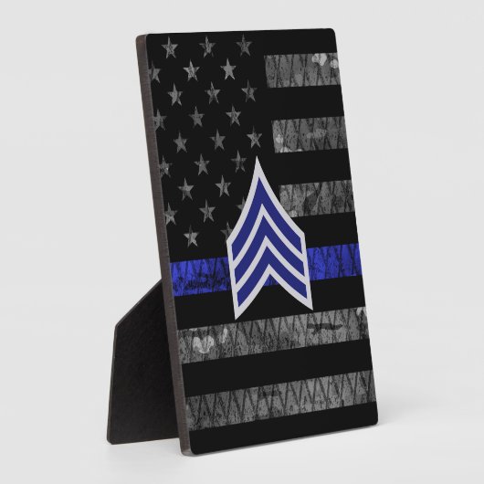 Sergeant Stripes Thin Blue Line Disted Flag Fotoplaat (Zijkant)